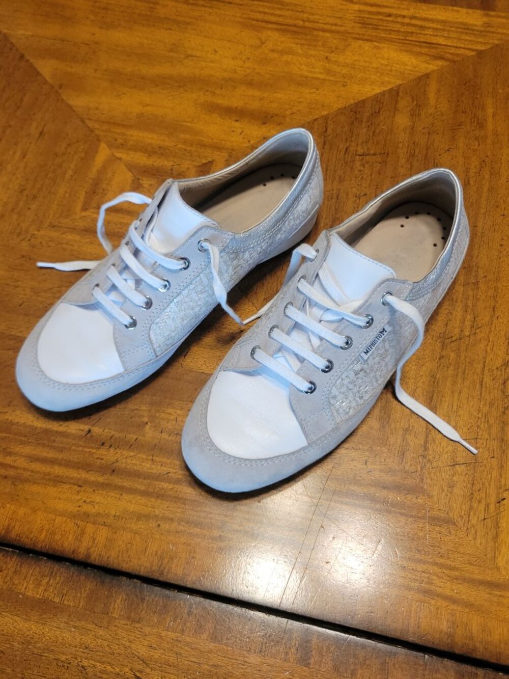 Mephisto Silver and White - Leather & Suede Dressy Sneakers